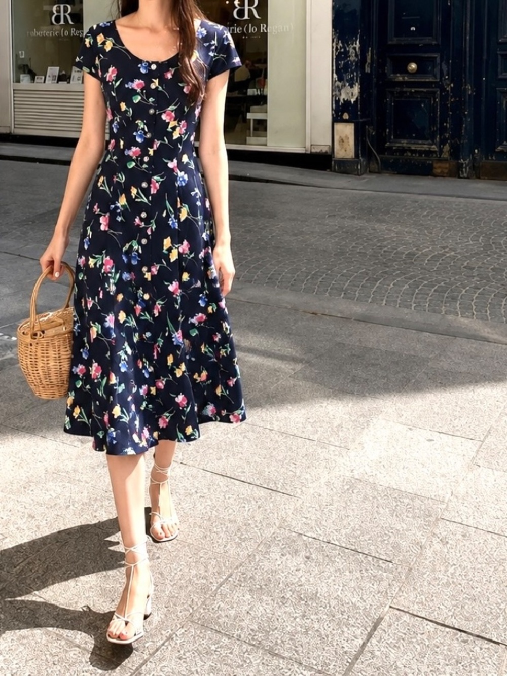 PETITE SOPHISTICATE Vintage Floral Midi Dress Petite 0 Button Front French Girl
